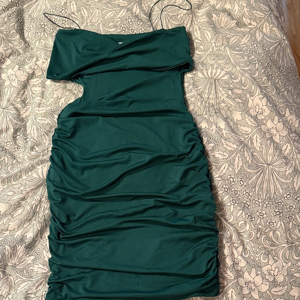 Oh Polly Cut Out Ruched Green Mini Dress